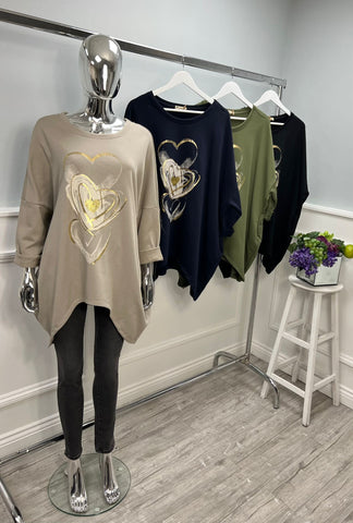 ‘Eileen’ Gold Foil Triple Heart Jumper