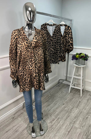 'Sharon' Pleated Leopard Print Shirt